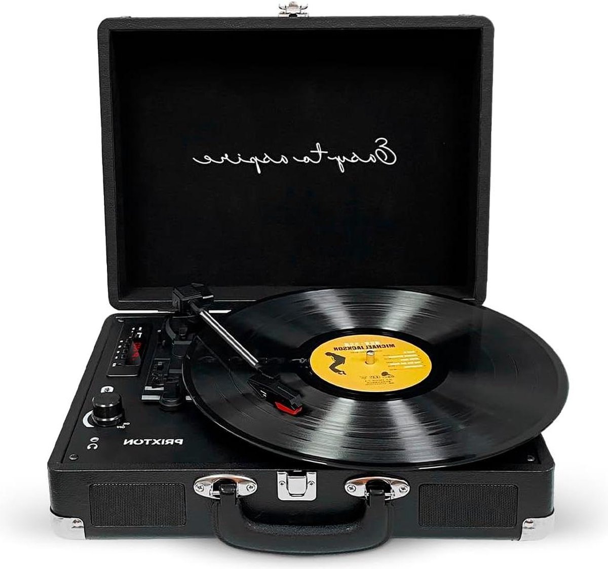 Vinylplatenspeler met Bluetooth USB 2 ingebouwde luidsprekers kofferdesign zwart