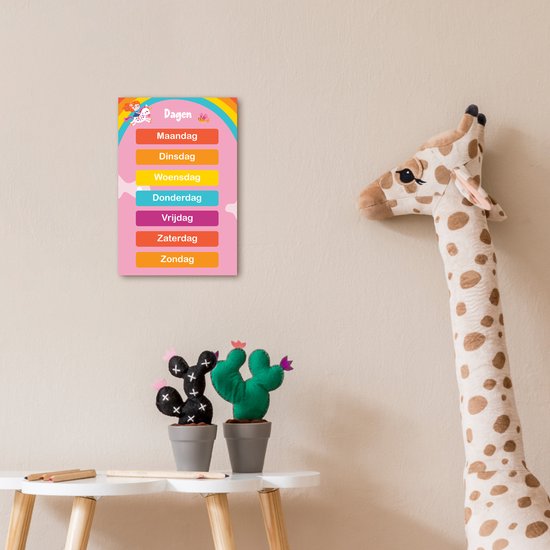 Poster 20x30 cm - Dagen van de week - Educatief - Leren voor kinderen - Roze - Posters - Kamer decoratie accessoires - Wanddecoratie kinderkamer - Muurdecoratie babykamer