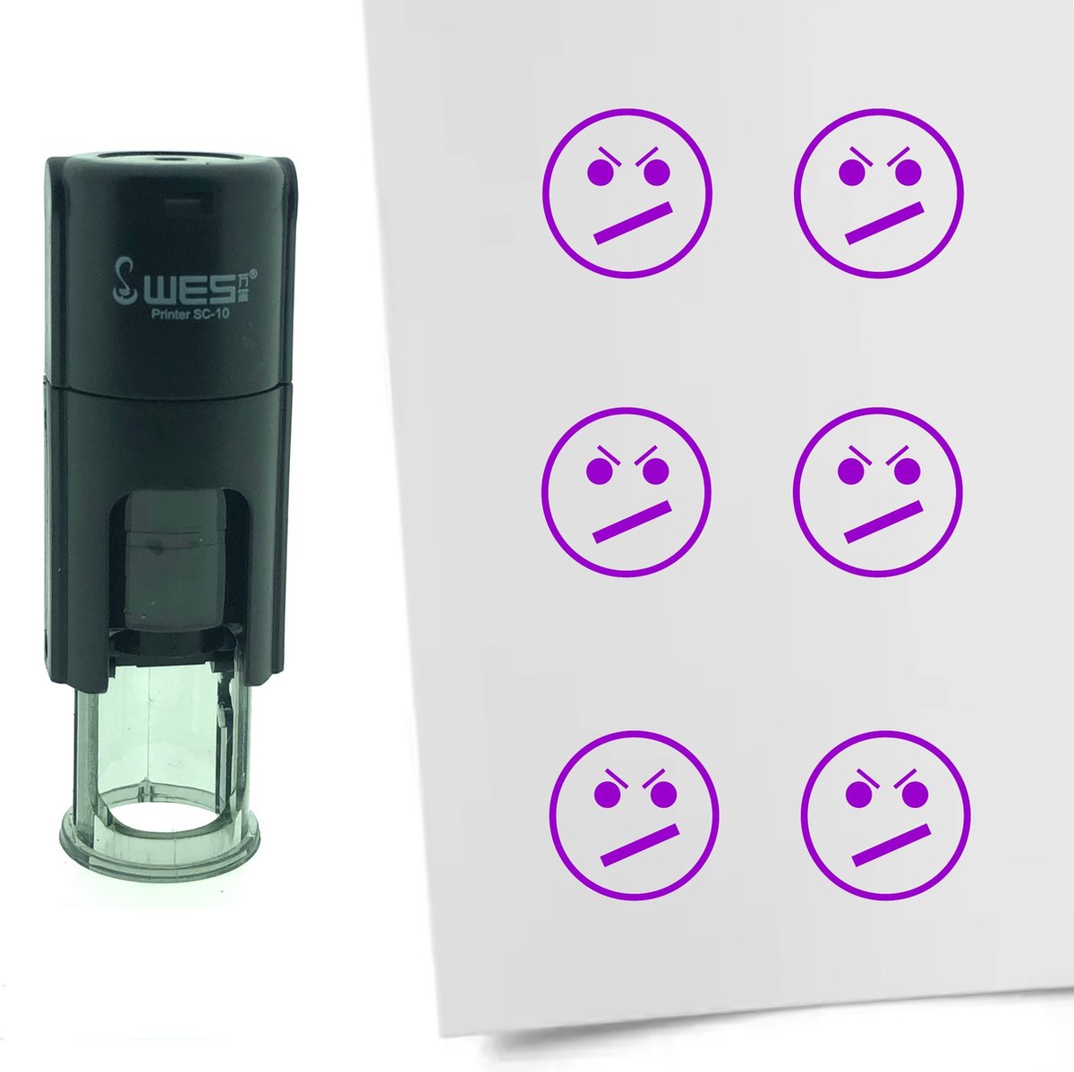 CombiCraft Stempel Smiley ontevreden 10mm rond Paarse inkt