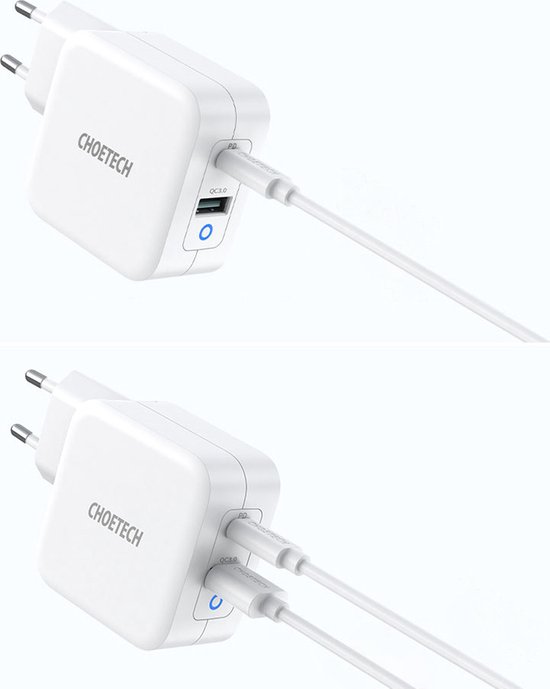Choetech - Dual GaN-Tech stroomadapter USB-C/USB-A - Power Delivery - 65W