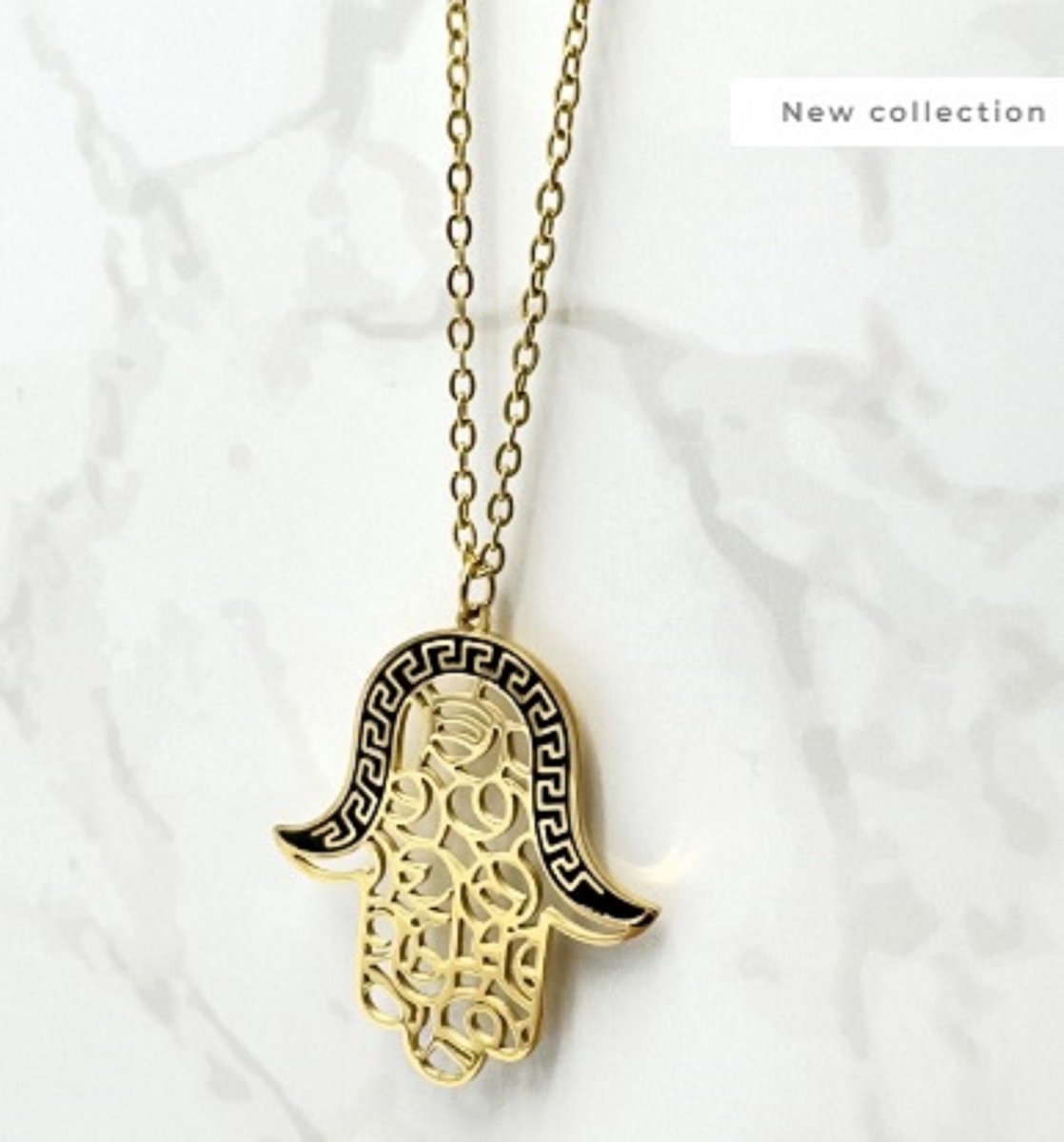 Ketting met hamsa hand - collier - stainless steel - kleur goud - details - cadeau idee - mama- moeder - geluk - bescherming - rvs - 3cm hand - fatima -