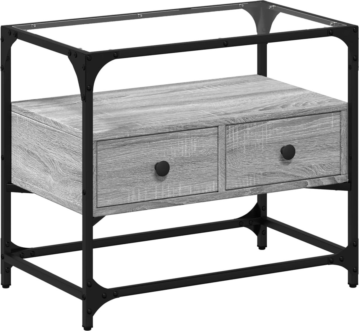 vidaXL - Tv-meubel - met - glazen - blad - 60x35x51 - cm - bewerkt - hout - grijs - sonoma