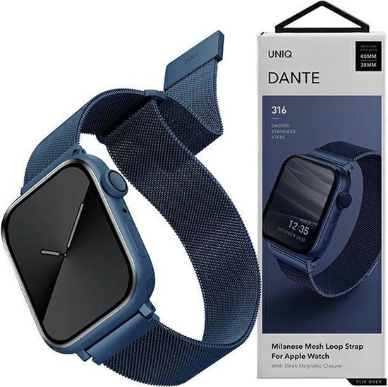 UNIQ Dante band Apple Watch Serie 4 5 6 7 8 SE SE2 38 40 41mm RVS blauw marineblauw bol