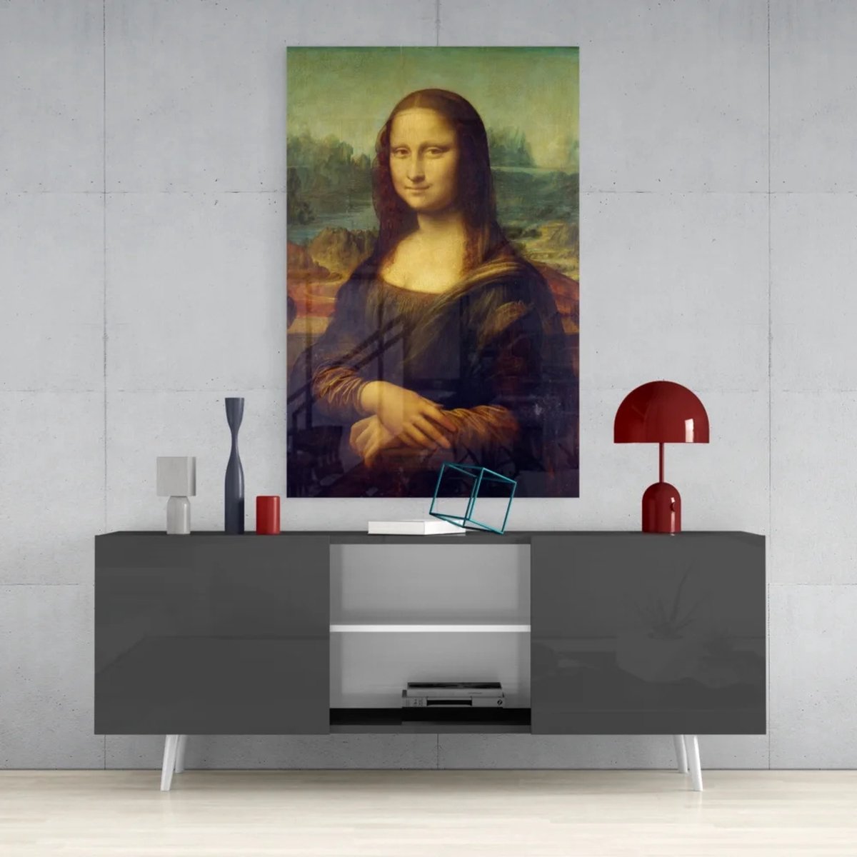 Insigne Art Glasschilderij - Leonardo Da Vinci - Mona Lisa - 110x70x0.4 cm Bruin