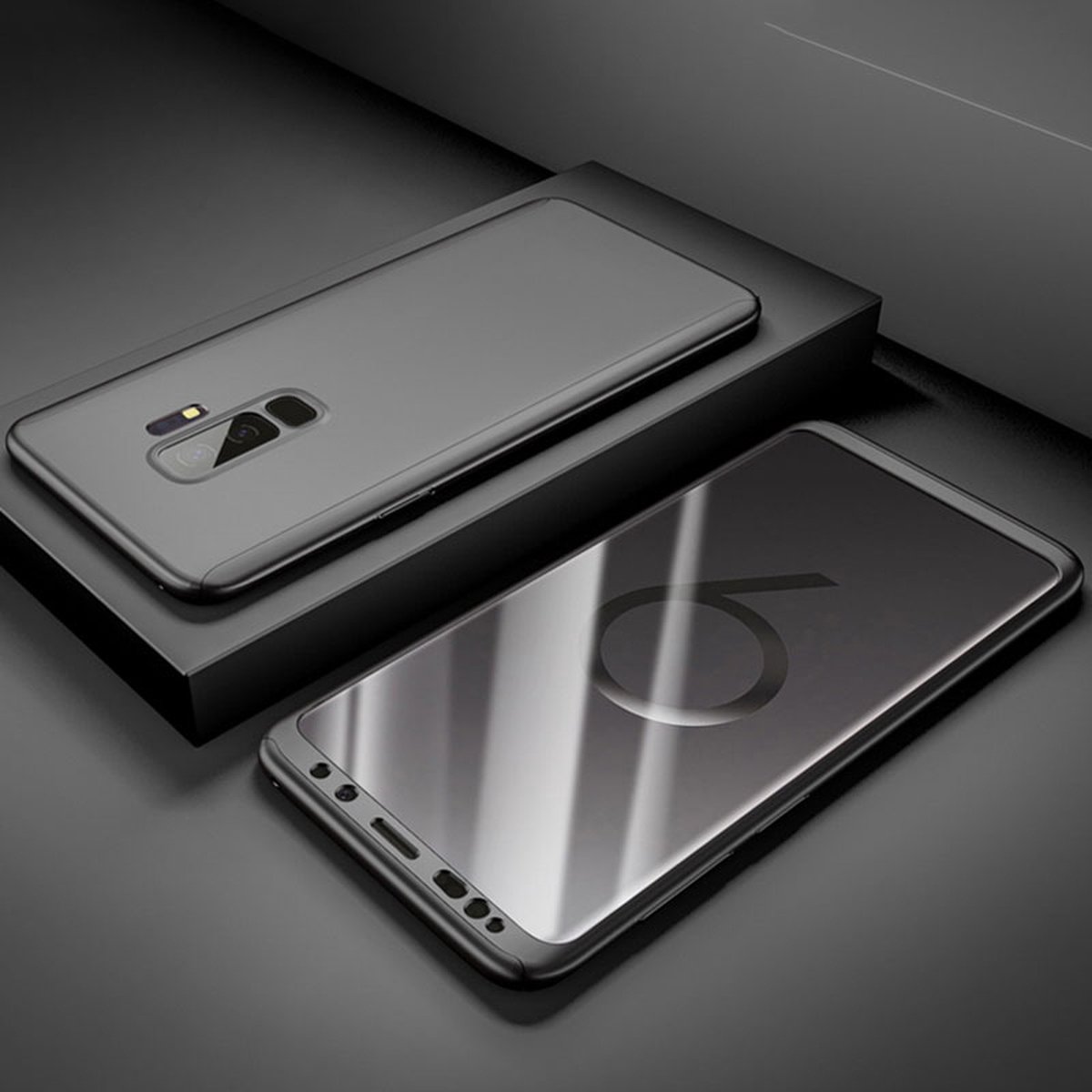 360 bescherming harde hoes + gehard glas voor Samsung Galaxy S9 Zwart