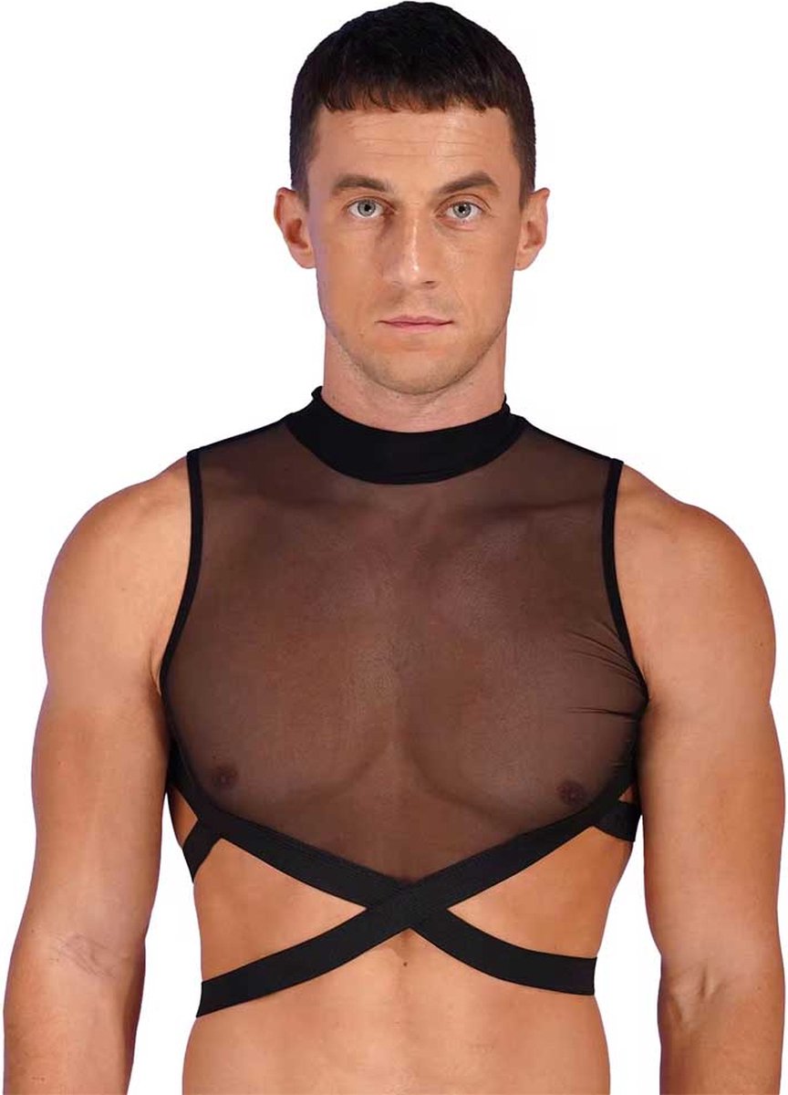 Goedkoopste Erotisch Heren tank top - Transparant - Taille banden - Porno kleding - BDSM - Ritssluiting achterzijde