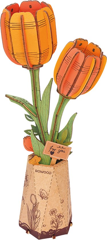 Robotime Orange Tulip TW081 - Knutselen - DIY - Houten bouwpakket - Volwassenen - Bloemen - Creatief
