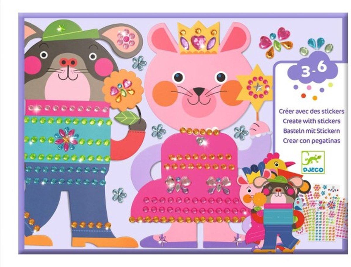 Djeco stickers knutselpakket Sparkles dieren - creatieve set.