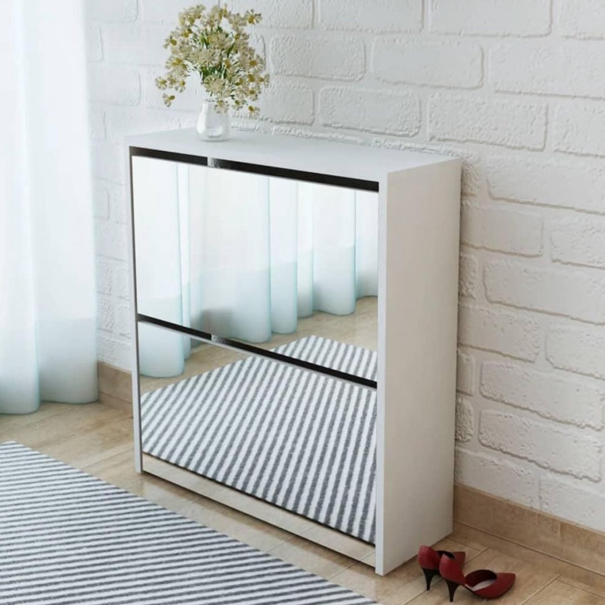 DD Schoenenkast met Spiegel - Halmeubel - 63cm x 17cm x 67cm
