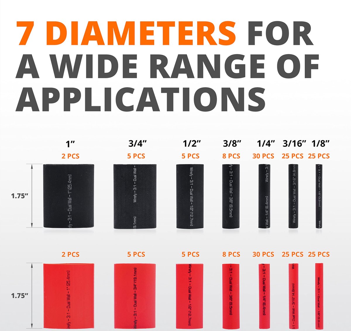 Dunwandige krimpkous 9.5mm > 4.8 mm - Zwart - 75m. op rol - H-2(Z