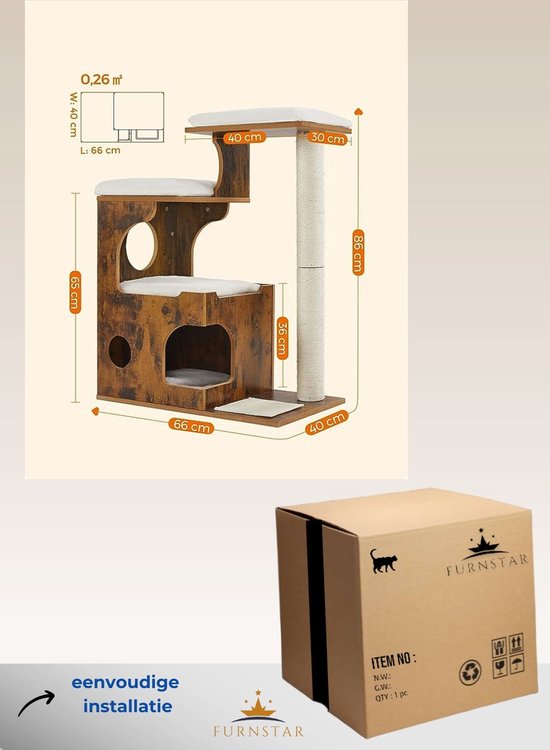 Fudajo Krabpaal In Takkenmodel – 80 Cm Hoog, Met Perenhout, Pluche Ligvlak En Sisaltouw