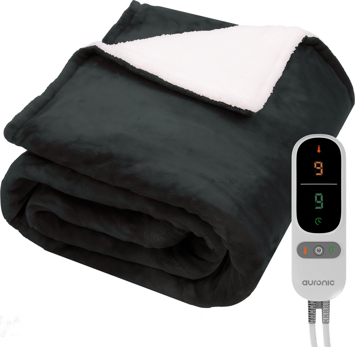 Auronic Elektrische Deken - Warmtedeken - Sherpa Fleece - 9 Hitte en Timerstanden - Bovendeken - 200x180 - 2 persoons - Antraciet - Auronic - €69,99