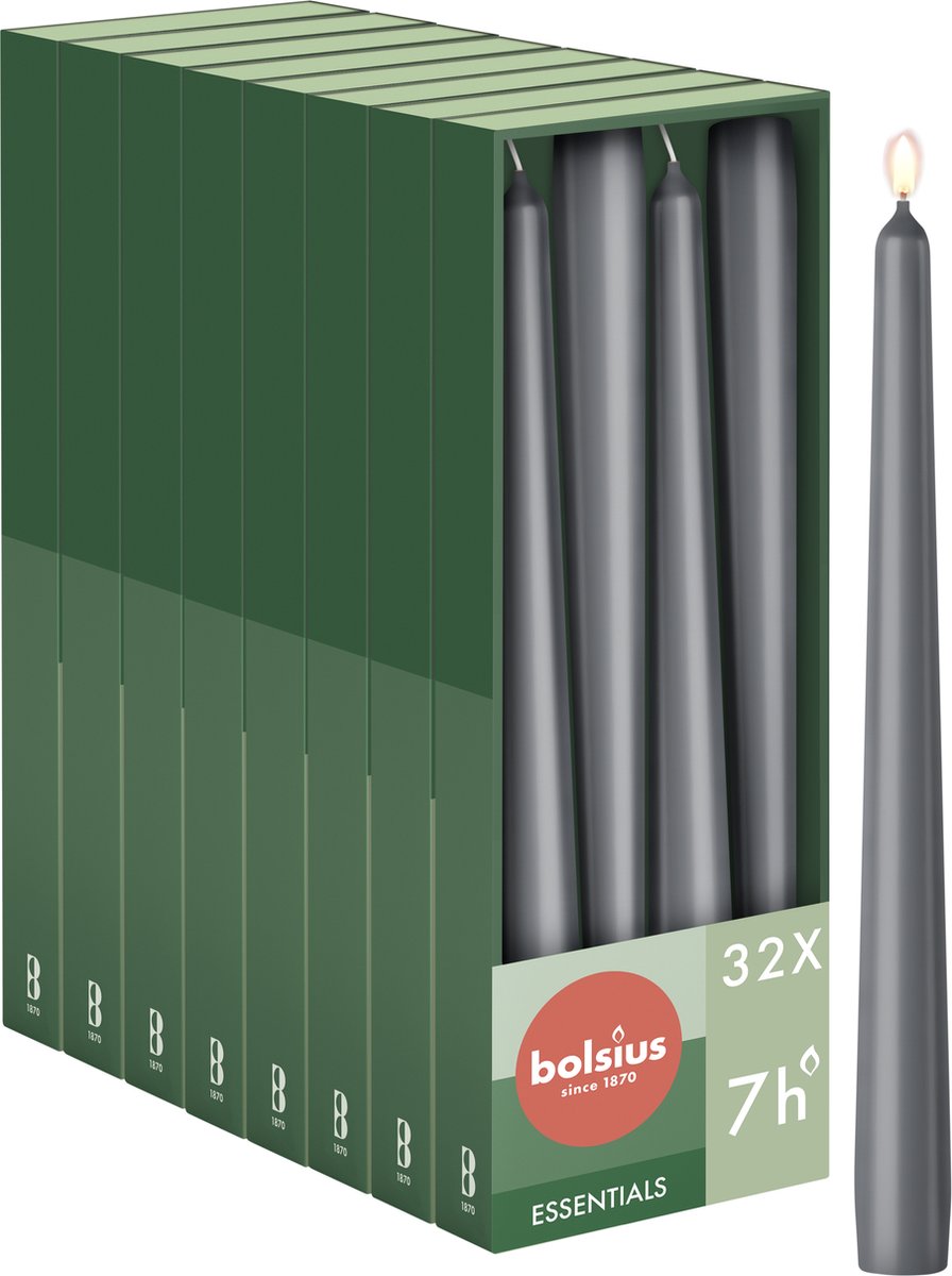 Bolsius Gladde Dinerkaarsen - 24,5 cm - 32 stuks - Antraciet - Donker Grijs