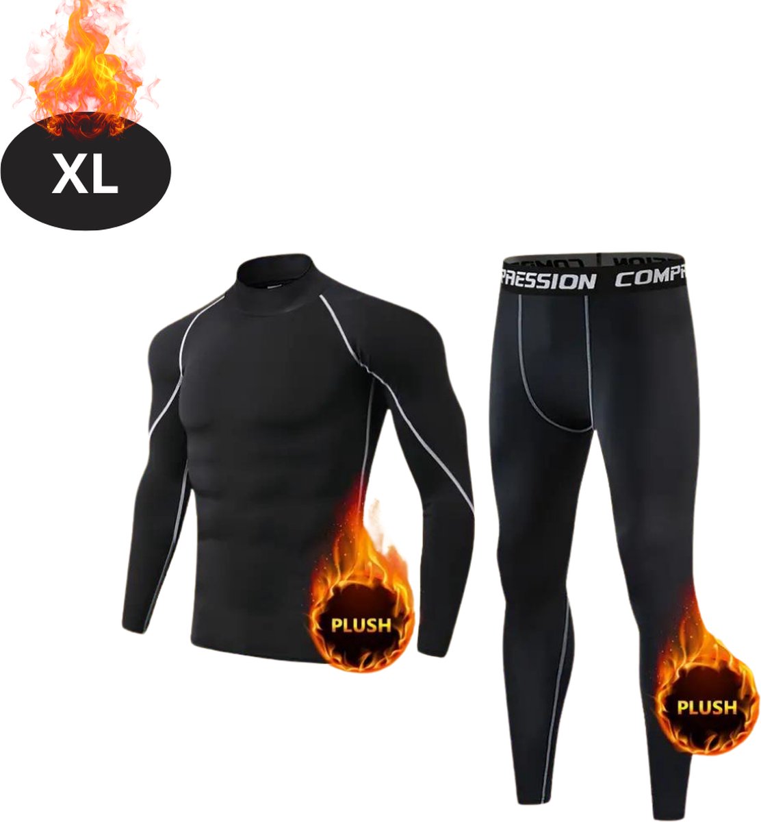 Nivard Thermokleding Heren – Thermobroek – Thermoset – Thermolegging – Winter – Thermoshirt – Zwart+Grijs – XL