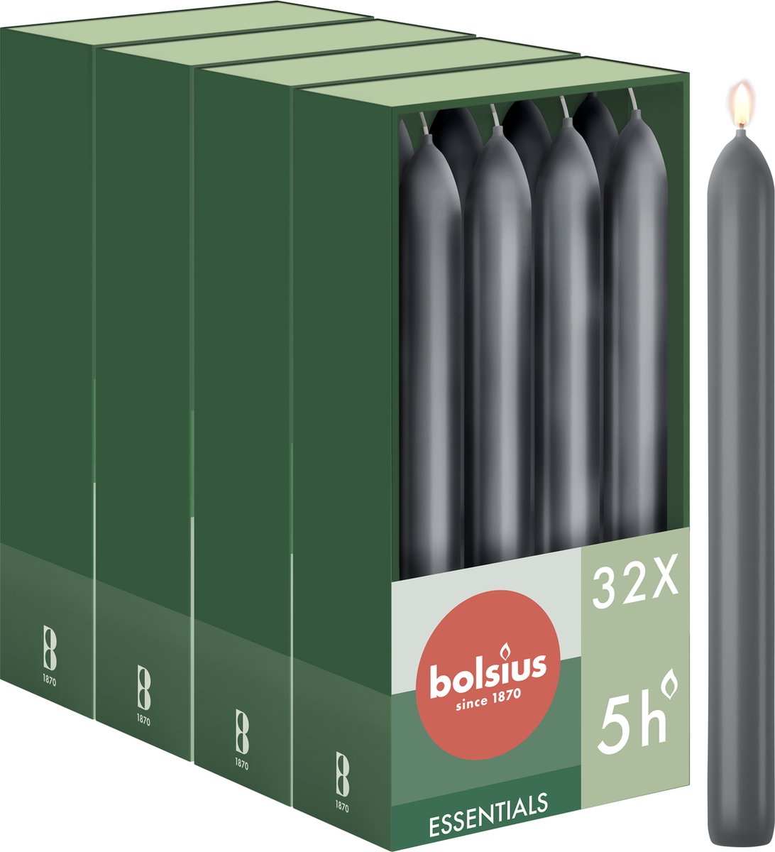 Bolsius Gladde Dinerkaarsen - 17 cm - 32 stuks - Antraciet - Donker Grijs