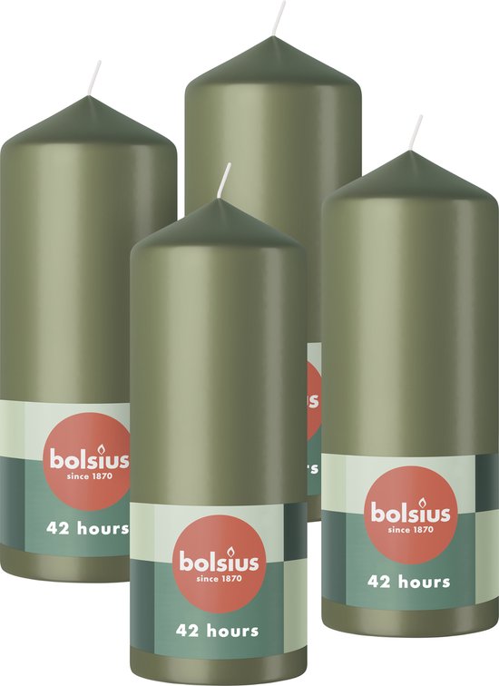 bolsius-gladde-stompkaarsen-15cm-4-stuks-olijfgroen-bol