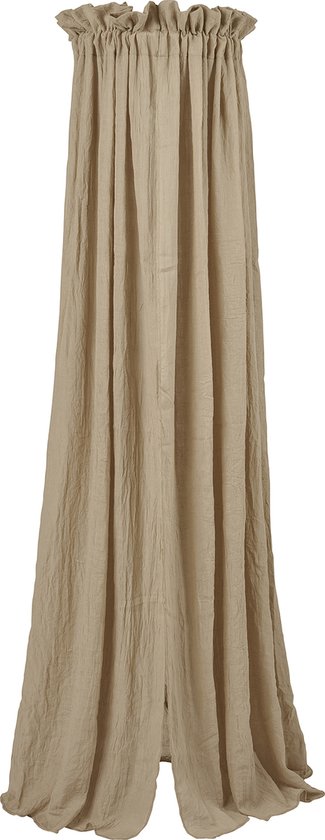 Taupe gekleurde sluier met ruches bovenaan en een split onderaan.