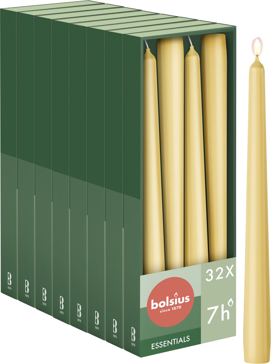 Bolsius Gladde Dinerkaarsen - 24,5 cm - 32 stuks - Beige