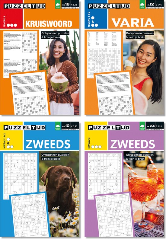 Foto: Puzzeltijd puzzelboekenpakket 4 boekjes kruiswoord 3 varia 1 2 zweeds 1 2 zweeds 3 96 pagina s
