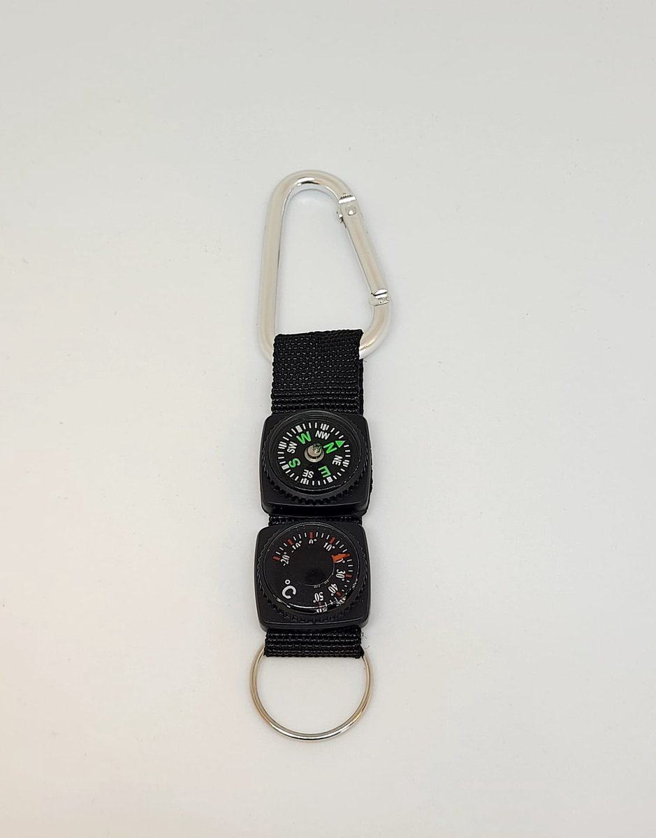 Jumada's - Multifunctionele Outdoor Tool - Kompas Thermometer Karabijnhaak - Metalen Ketting - Gadget voor Camping Kamperen Klimmen en Wandelen