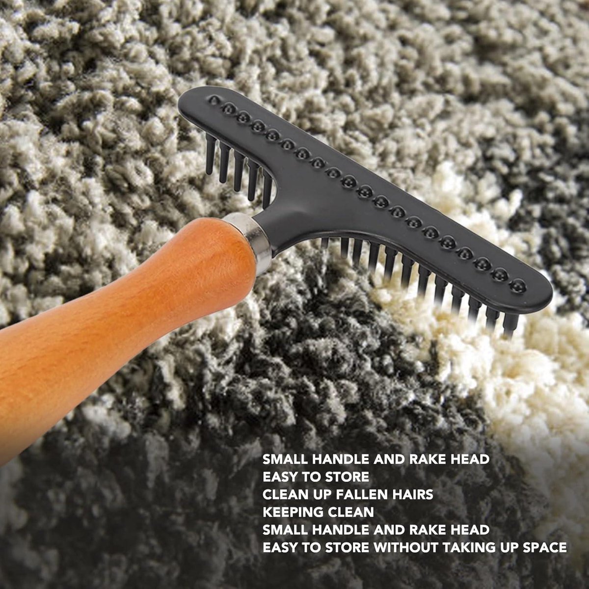Jetisva Tapijt hark, Tapijt Groomer Rake, Tapijt Restauratie Rake, Shag Rug Rake, IJzeren kam met houten handvat Tapijt Corrector, Herstellen Zachtheid Fluff Tapijt Voor Huisdier Haar Tapijt Hand Held