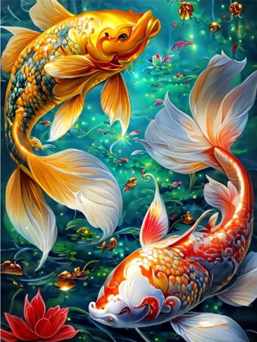 TOPMO - Koikarper - Diamond painting- HQ Diamond Painting pakket - VOLLEDIG dekkend - Diamant Schilderen - voor Volwassenen – ROND- 40X50CM