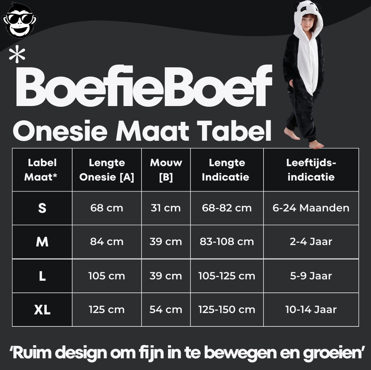 BoefieBoef Dieren Onesie Verkleedkleding Kinderen jaar – Comfortabele Kostuum Pyjama – tot 160 – Dierenpak voor Jongens en Meisjes – Carnaval of Dierenpak - Verkleedkleding - Kerst- of Verjaardag Cadeau - Panda wit zwart — afbeelding 2