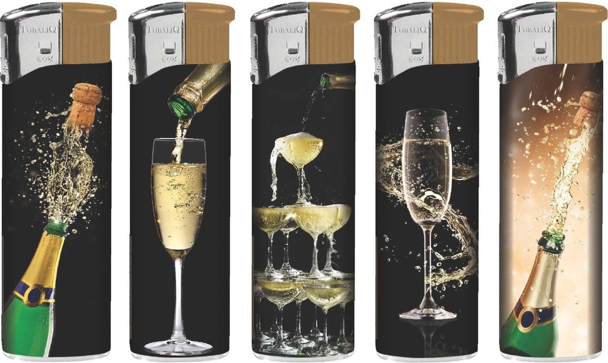 Goedkoopste Elektronische aansteker hervulbaar - Design Champagne - Display 50 stuks - wegwerpaansteker - electronic lighter - klik aanstekers