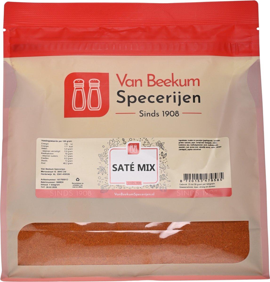 Goedkoopste Van Beekum Specerijen - Saté Mix - 1 kilo (hersluitbare stazak