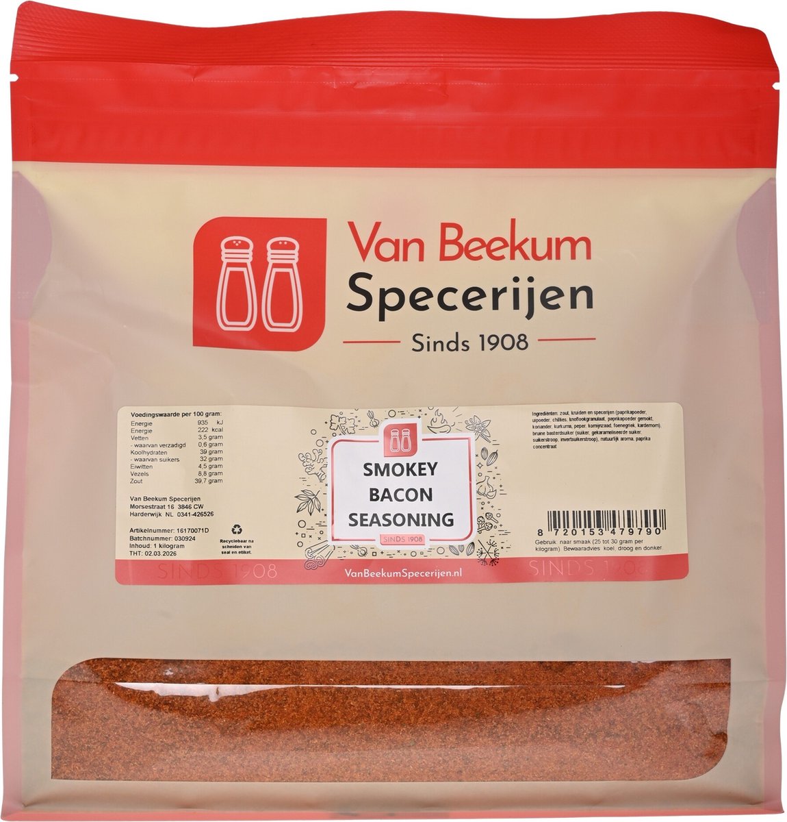 Goedkoopste Van Beekum Specerijen - Smokey Bacon Seasoning - 1 kilo (hersluitbare stazak