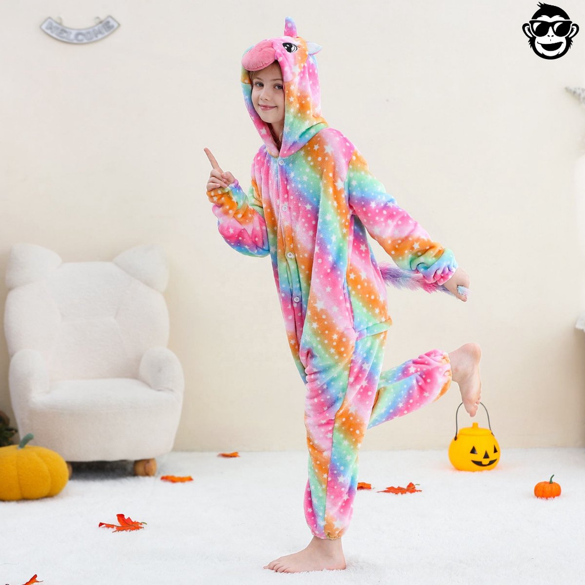BoefieBoef Dieren Onesie Verkleedkleding Kinderen 5-9 jaar – Comfortabele Kostuum Pyjama – Maat 120 tot 140 – Dierenpak voor Jongens en Meisjes – Carnaval Verkleedkleding - Kerst, Dierenpak - of Verjaardag Cadeau - Eenhoorn Regenboog — afbeelding 7