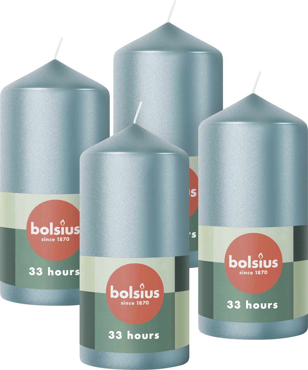 Bolsius Gladde Stompkaarsen Blauw - 12cm - 4 stuks - Metallic Metallic Blauw