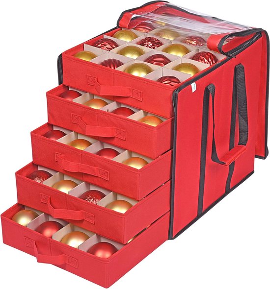 Boîte de Rangement pour Ornements de Noël avec Séparateurs - Stocke jusqu'à 72-4 Pouces Ornements - Grands Bacs de Rangement pour Boules de Noël avec 3 Plateaux Amovibles avec Séparateurs