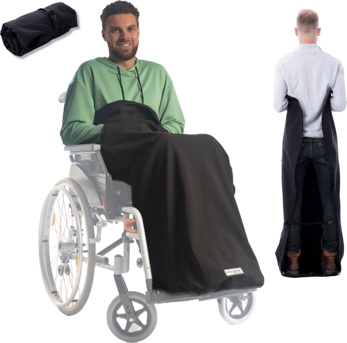Goedkoopste Belieff Rolstoel Deken - Rolstoeldeken - Voetenzak Rolstoel Volwassene - Rolstoelzak - Beenkleed - Wind- en Waterdicht - Fleece - Flexibele Onderlaag - Zwart - Large