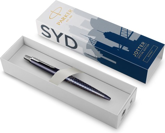 Parker Jotter balpen | Speciale editie | Sydney Blauw met chroomafwerking | Blauwe inkt | Geschenkverpakking