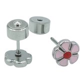 Boucles d'oreilles fleur rose pour fille - Petites boucles d'oreilles clous 7 mm - Acier Premium couleur argent