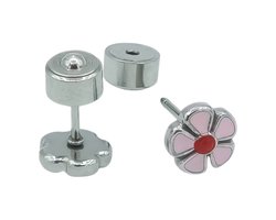 foto van Roze bloem oorbellen voor meisje - Kleine oorknopjes 7 mm - Premium staal in kleur zilver