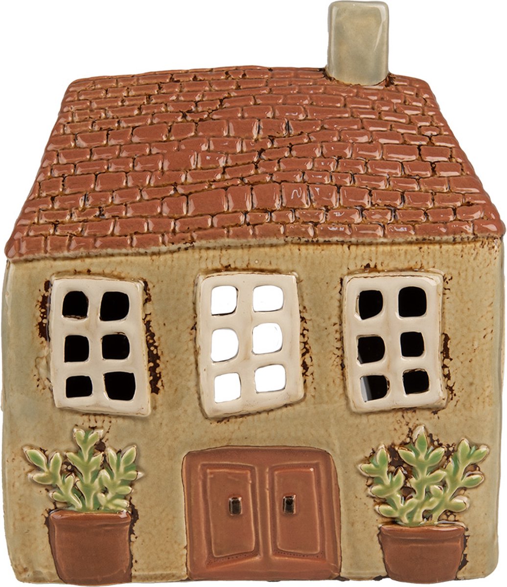 Waxinelichthouder Huis 17x10x19 cm Groen Oranje Keramiek