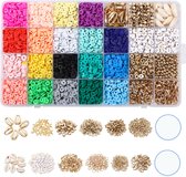 Behave Premium Katsuki Kralen Set - Polymeer kralen - Kralenset - Platte kralen - Goudkleurig - Bedels - 28 Vakjes - 19 Kleuren - 6mm - Veel accessoires