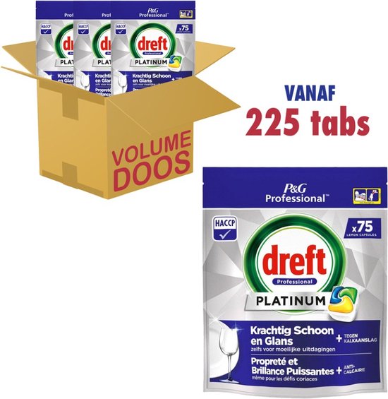 Dreft Platinum Vaatwastabletten All-in-One Citroen - 3 x 75 stuks - Voordeelverpakking