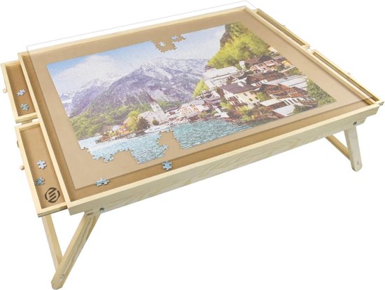 Puzzeltafel 1000 stukjes met 4 laden - Kantelbaar puzzelbord met houten standaard - Draagbaar vilten puzzelbord - Puzzelplaat met stofbeschermhoes, ideaal voor volwassenen