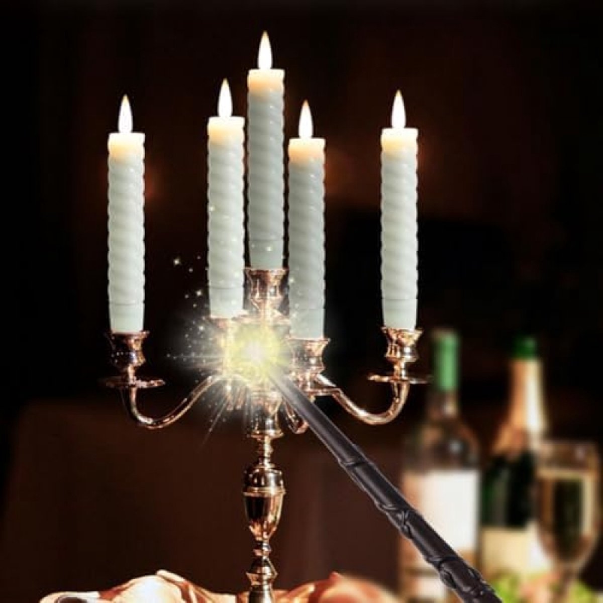 comforder Zwevende kaarsen met toverstaf en timer (6 uur), 12 vlamloze led- kaarsen incl. snoer en sticker, magische hangkaarsen, drijvende kaarsen voor Halloween