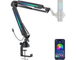 Microfoonarm Met RGB Modus Bureaubevestigingsklem & Kabelbeheer - HyperX Quadcast Blue Yeti - Streamen Gamen Studio T20S