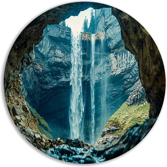 doorkijk wandschaal - Waterval wanddecoratie rond - Wandcirkels Natuur - Wanddecoratie modern - Rond schilderij - Kunstwerken schilderij muurcirkel forex 100x100 cm