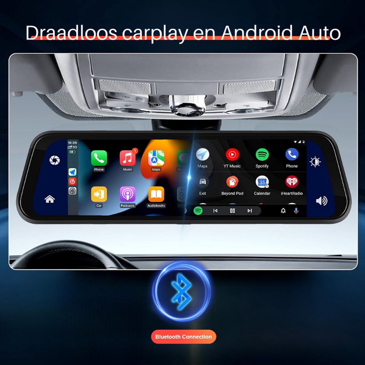 9.66 Zoll Carplay Spiegel Dashcam mit Rückfahrkamera, Android Auto