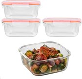 Lock&Lock Glazen vershoudbakjes - Glazen meal prep bakjes - Glazen bakjes met deksel - Ovenschaaltjes met deksel - Airfryer bakjes - Bewaarbakjes - Luchtdicht - Vierkant - 1.4 liter - Set van 4 stuks - LocknLock