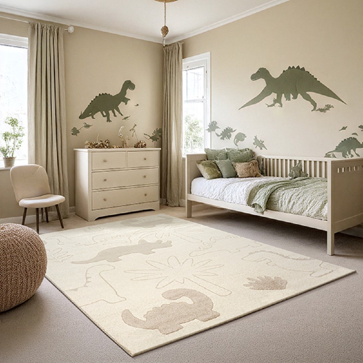 Karpet24 Alina Kids – Schattig Dino Vloerkleed voor Kleine Avonturiers Crème-160 x 220 cm