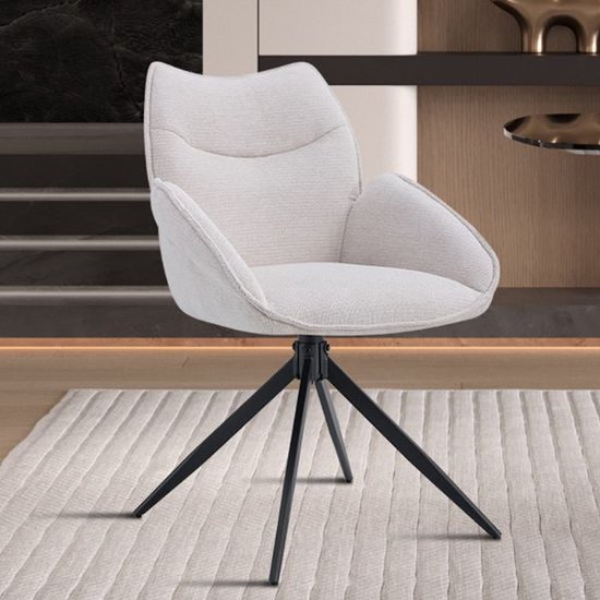 Eetkamerstoel Set Van 2 Draaibare Grijs Geweven Stof Met Rugleuning En Armleuningen Ml Design