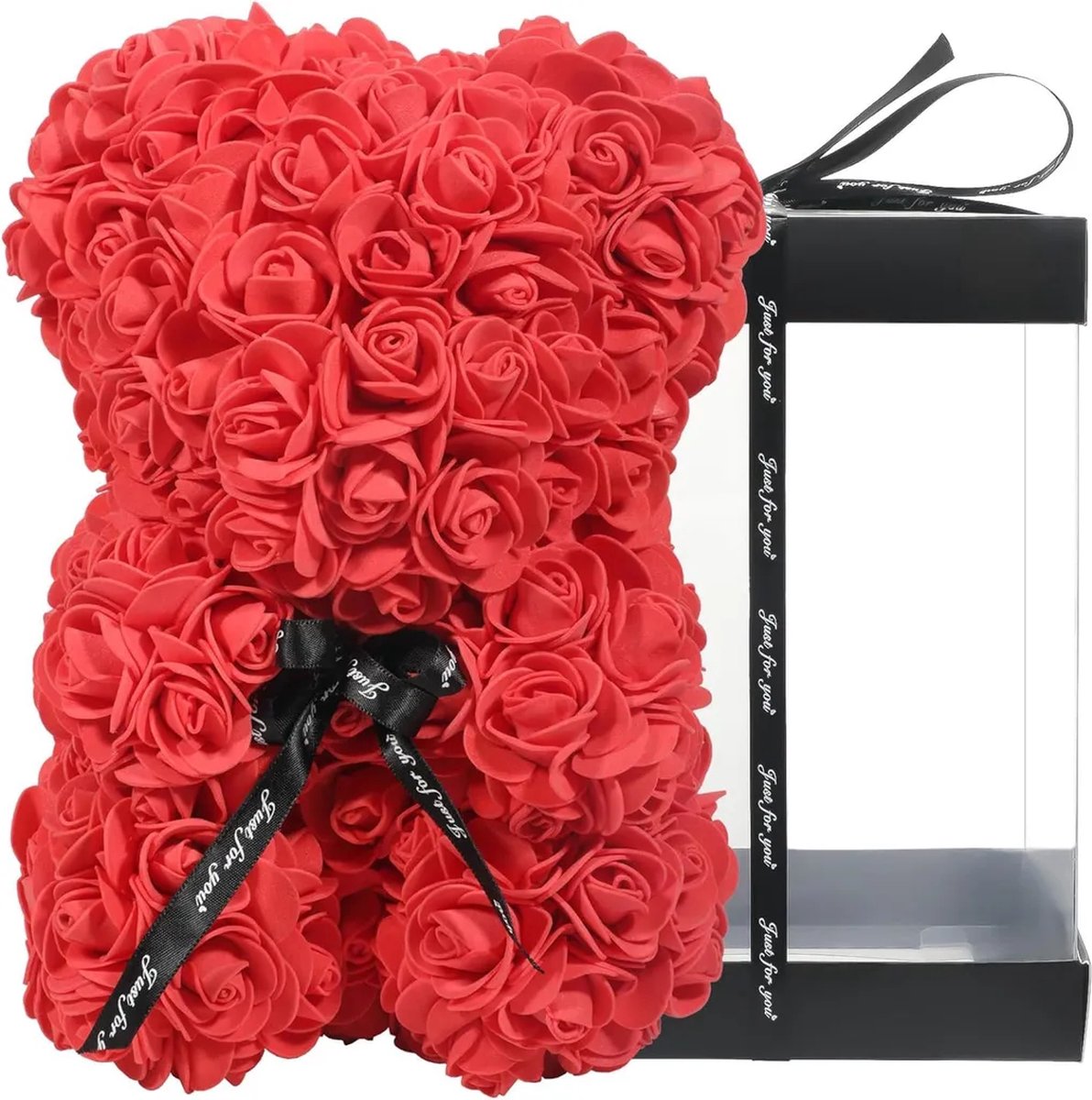 Home & Marker Kunstbloem Rozen Beer in Luxe Flowerbox - Handgemaakte Teddybeer van Synthetische Rozen - Perfect Valentijnscadeau of Jubileumgeschenk - 25cm - LOVEBEAR