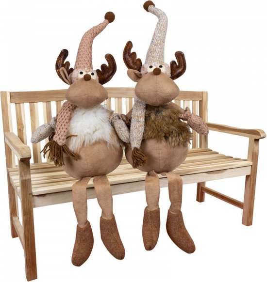 Paire de rennes aux pattes de Bengel - élan 30cm (70cm) avec écharpe et chapeau - décoration renne marron - 2 pièces